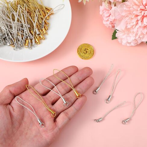 100Pcs Phone Charms Strap with Lobster Clasp Phone Charm String Kit Keychain Charms Strap DIY Lanyard Decorations for USB Drive Keychain Keyring Jewelry Accessories (Gold, Silver) in Saudi Arabia