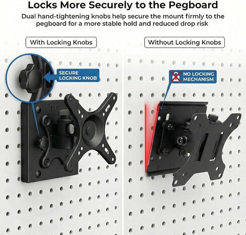 Adjustable Monitor Pegboard Mount for 13" to 32" Screen VESA 75x75 100x100 Monitor Pegboard Panels Mount for Pegboard with 1 inch Hole Spacing and 1-3 mm Thick 360° Rotate Monitor Bracket for Pegboard in Saudi Arabia