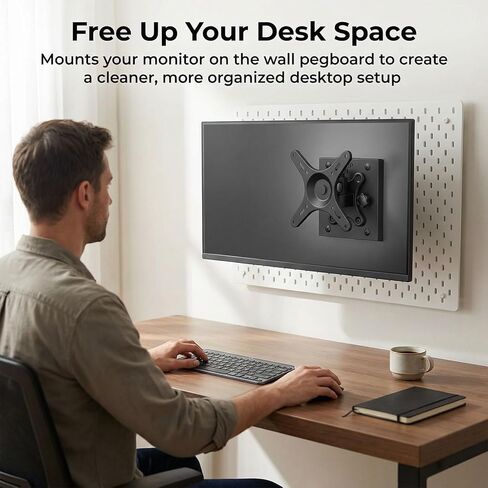 Adjustable Monitor Pegboard Mount for 13" to 32" Screen VESA 75x75 100x100 Monitor Pegboard Panels Mount for Pegboard with 1 inch Hole Spacing and 1-3 mm Thick 360° Rotate Monitor Bracket for Pegboard in Saudi Arabia