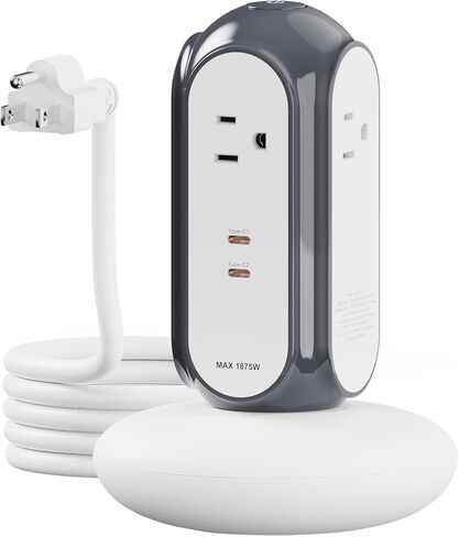 MiaoLab Power Strip Tower with 2 USB-C Ports (30W Fast Charing), 1420J Surge Protector, 4 AC Outlets, 6.6FT Extension Cord with Overload Protection, 1875W/15A Charging Station for Home Office Desk in Saudi Arabia
