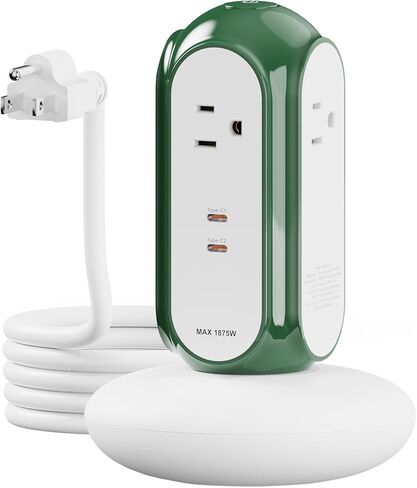 MiaoLab Power Strip Tower with 2 USB-C Ports (30W Fast Charing), 1420J Surge Protector, 4 AC Outlets, 6.6FT Extension Cord with Overload Protection, 1875W/15A Charging Station for Home Office Desk in Saudi Arabia