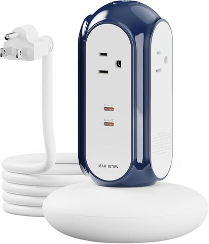 MiaoLab Power Strip Tower with 2 USB-C Ports (30W Fast Charing), 1420J Surge Protector, 4 AC Outlets, 6.6FT Extension Cord with Overload Protection, 1875W/15A Charging Station for Home Office Desk in Saudi Arabia