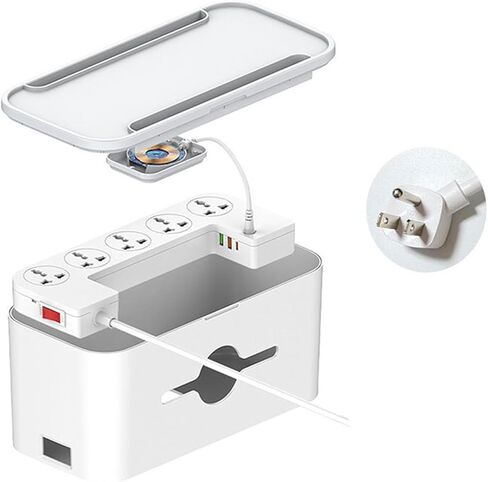 قطاع الطاقة مع صندوق إدارة الكابلات، صندوق إخفاء السلك مع 5 تيار متردد، 3 منافذ USB وشحن لاسلكي، سلك تمديد مسطح بطول 6.5 قدم، محطة شحن منظم سلك الطاقة للمنزل والمكتب والنوم in Kuwait