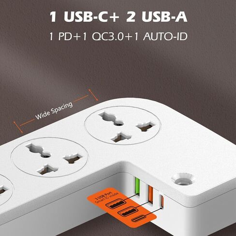 قطاع الطاقة مع صندوق إدارة الكابلات، صندوق إخفاء السلك مع 5 تيار متردد، 3 منافذ USB وشحن لاسلكي، سلك تمديد مسطح بطول 6.5 قدم، محطة شحن منظم سلك الطاقة للمنزل والمكتب والنوم in Kuwait