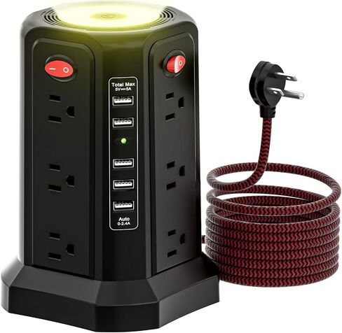 محطة شحن سريعة لسطح المكتب PD65W USB C، شريط طاقة PASSUS Surge Protector مع 12 منفذ تيار متردد | 4 USB C | 1 USB A، سلك تمديد بطول 10 أقدام مع حماية من التحميل الزائد للمنزل والمكتب in Kuwait