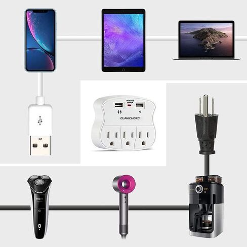 حامي عرام USB جدار جبل - متعدد التوصيل منفذ المتوسع عرام حامي جدار جبل مع 2 منافذ شحن USB للمنزل / المدرسة / المكتب in Kuwait