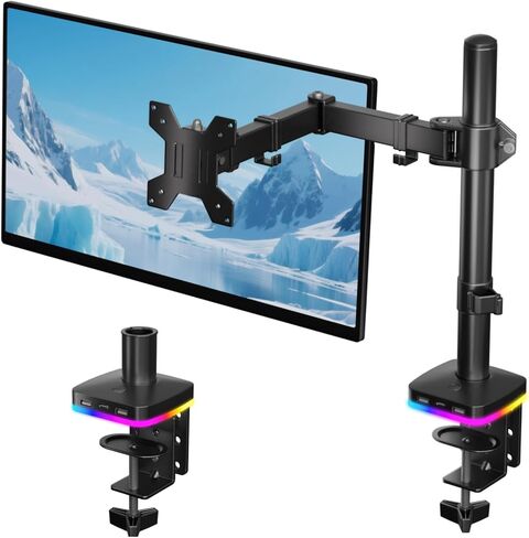 حامل مكتب شاشة مزدوجة من Afaloona RGB، حامل شاشة مع 3 منافذ USB، وظيفة الشحن ونقل البيانات USB، أذرع قابلة للتعديل لشاشات 13-27 بوصة حتى 17.6 رطل، VESA 75x75-100x100 مم، تصميم مريح in Kuwait