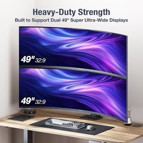 AVLT Dual 49 Inch Stacking Monitor Pole Mount - Stack 44 lbs Super Ultrawide Screens on Heavy-Duty Pole, Height Tilt Swivel Rotate Adjustment, C-clamp and Grommet Mounting Base, VESA Compatible in Saudi Arabia