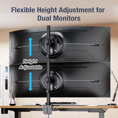 AVLT Dual 49 Inch Stacking Monitor Pole Mount - Stack 44 lbs Super Ultrawide Screens on Heavy-Duty Pole, Height Tilt Swivel Rotate Adjustment, C-clamp and Grommet Mounting Base, VESA Compatible in Saudi Arabia