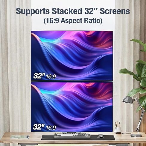 AVLT Dual 49 Inch Stacking Monitor Pole Mount - Stack 44 lbs Super Ultrawide Screens on Heavy-Duty Pole, Height Tilt Swivel Rotate Adjustment, C-clamp and Grommet Mounting Base, VESA Compatible in Saudi Arabia