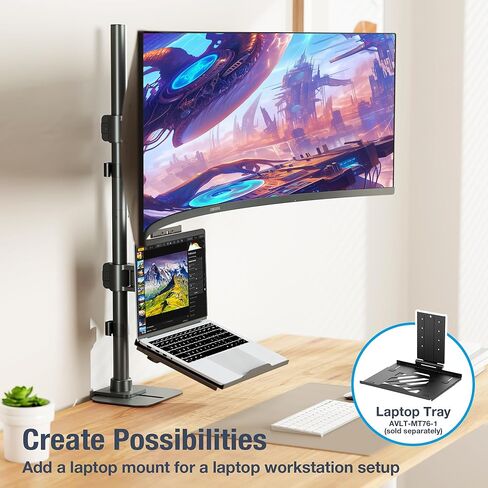AVLT Dual 49 Inch Stacking Monitor Pole Mount - Stack 44 lbs Super Ultrawide Screens on Heavy-Duty Pole, Height Tilt Swivel Rotate Adjustment, C-clamp and Grommet Mounting Base, VESA Compatible in Saudi Arabia