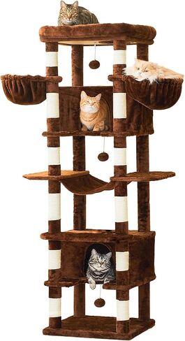 MWPO Extra Large Cat Tree, 77.6-Inch Tall Cat Tower for Indoor Cats with 2 Condos, Multi-Level Cat Stand for Large Cats, 3 Hammocks, Wide Perch, Scratching Posts, Dangling Toys, Smoky Grey in Saudi Arabia