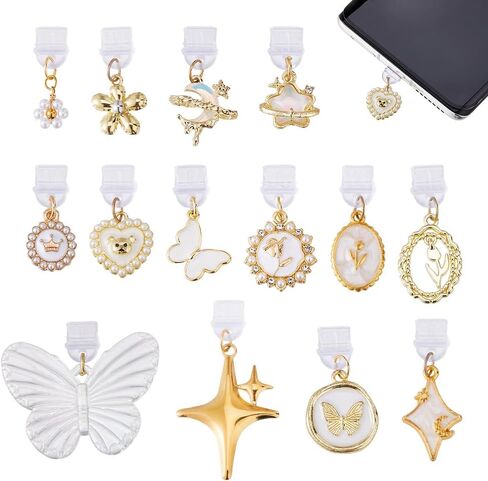SUPERFINDINGS 14 Styles Dust Plug Charms Alloy Enamel Anti-Dust Plugs Charms Flower Butterfly Star USB C Charm Charging Port Protector Type C Protector Cap with Cute Pendants for Mobile Phone Kindle in Saudi Arabia