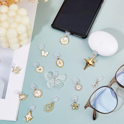 SUPERFINDINGS 14 Styles Dust Plug Charms Alloy Enamel Anti-Dust Plugs Charms Flower Butterfly Star USB C Charm Charging Port Protector Type C Protector Cap with Cute Pendants for Mobile Phone Kindle in Saudi Arabia