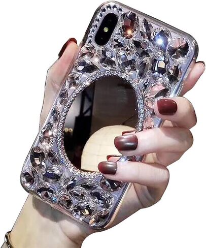 حافظة مرآة مكياج لهاتف iPhone 17e 6.1 بوصة، LCHDA Bling Glitter Clear Crystal Bright Full Diamonds غطاء واقٍ فاخر من حجر الراين اللامع للنساء والفتيات in Kuwait