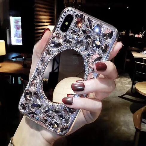 حافظة مرآة مكياج لهاتف iPhone 17e 6.1 بوصة، LCHDA Bling Glitter Clear Crystal Bright Full Diamonds غطاء واقٍ فاخر من حجر الراين اللامع للنساء والفتيات in Kuwait