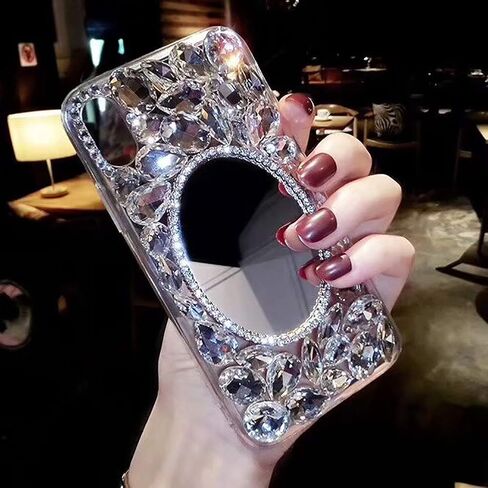 حافظة مرآة مكياج لهاتف iPhone 17e 6.1 بوصة، LCHDA Bling Glitter Clear Crystal Bright Full Diamonds غطاء واقٍ فاخر من حجر الراين اللامع للنساء والفتيات in Kuwait