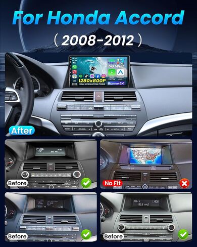 64GB Car Radio for Honda Accord 2008-2012: 10.1'' 1280 * 800 HD Touch Screen Stereo with Wireless CarPlay Android Auto 5GWiFi GPS Bluetooth FM RDS SWC Backup Camera in Saudi Arabia