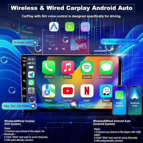 5GWifi Upgrade Car Radio for Dodge Ram 1500/2500/3500 2006-2008, Dodge Durango 2004-2009, Jeep Grand Cherokee 2005-2007, Compass 9inch Touchscreen Stereo Wireless CarPlay Android Auto GPS FM Camera in Saudi Arabia