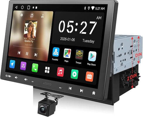 ATOTOZONE A5L 10 بوصة Single DIN & Double DIN Android Car Stereo، CarPlay اللاسلكي وAndroid Auto، شاشة عائمة قابلة للتعديل راديو QLED، توصيل WiFi/BT/USB، مخرج HDMI، ChatGPT AI، DSP/GPS، كاميرا احتياطية in Kuwait
