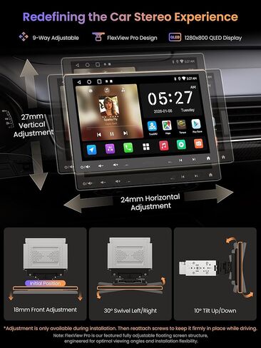 ATOTOZONE A5L 10 بوصة Single DIN & Double DIN Android Car Stereo، CarPlay اللاسلكي وAndroid Auto، شاشة عائمة قابلة للتعديل راديو QLED، توصيل WiFi/BT/USB، مخرج HDMI، ChatGPT AI، DSP/GPS، كاميرا احتياطية in Kuwait