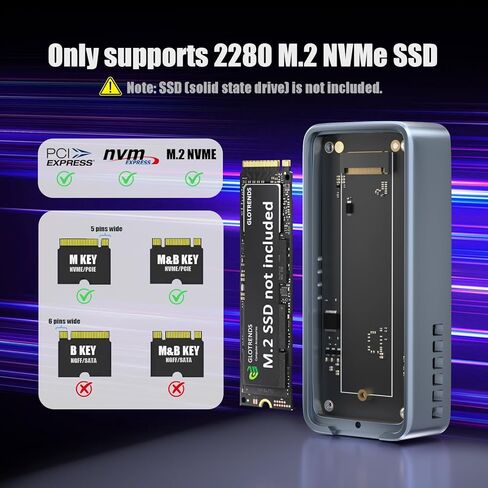 GLOTRENDS EM6003 80Gbps M.2 NVMe SSD Enclosure, Compatible with Thunderbolt 5/4/3/USB4 V2 and USB 3.2(20Gbps)/3.1/3.0/2.0, Up to 7,000 MB/s, Support 8TB SSD, JHL9480 B2 Controller in Saudi Arabia