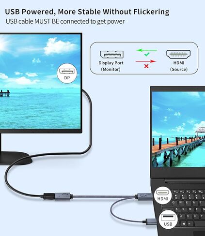 محول HDMI إلى DisplayPort 4K@60 هرتز، محول HDMI 2.0 إلى DP 1.2، كابل USB بطول 0.65 قدم، أحادي الاتجاه، متوافق مع PS5 وXbox والكمبيوتر الشخصي. in Kuwait