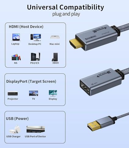 محول HDMI إلى DisplayPort 4K@60 هرتز، محول HDMI 2.0 إلى DP 1.2، كابل USB بطول 0.65 قدم، أحادي الاتجاه، متوافق مع PS5 وXbox والكمبيوتر الشخصي. in Kuwait