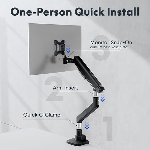 FlexiSpot Monitor Arm, Premium Aluminum Monitor Desk Mount Fits Screen up to 35 Inches, Fully Adjustable Monitor Stand with C-Clamp & Grommet Base for Home Offfice, Holds 6.61 to 26.46 lbs, Black in Saudi Arabia