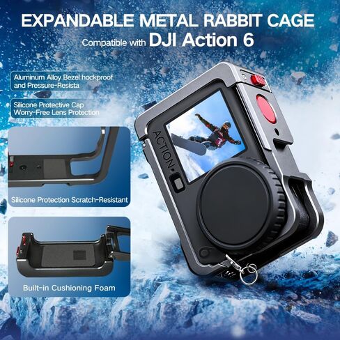 Cage for DJI Osmo Action 6，Quick-Release Aluminum Alloy Metal Rabbit Cage with Cold Shoe Mount and 1/4" Tripod Threaded Hole - Protective Frame for Vlogging & Outdoor Shooting in Saudi Arabia
