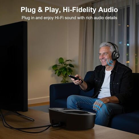1Mii ClearLinkTV H3 Wireless Headphones for TV Watching for Seniors with Transmitter Charging Base, Plug and Play, 2.4G Low Latency, 75H Play Time, Works with TV Optical, AUX, RCA Audio Out Jack in Saudi Arabia
