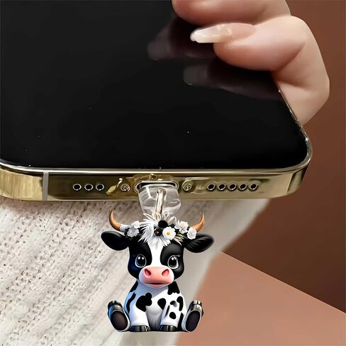 Cute Holstein Cow Dust Plug Acrylic Charms for electronic products,Type-C Charging Port Dust Plugs Pendant Compatible with E-Reader Phone Tablet, Gift for Christmas, Birthday, Anniversary Day in Saudi Arabia