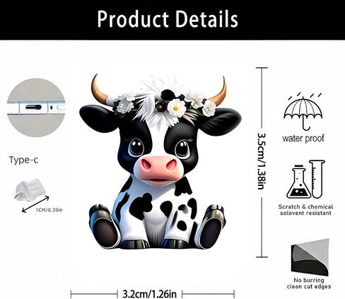 Cute Holstein Cow Dust Plug Acrylic Charms for electronic products,Type-C Charging Port Dust Plugs Pendant Compatible with E-Reader Phone Tablet, Gift for Christmas, Birthday, Anniversary Day in Saudi Arabia
