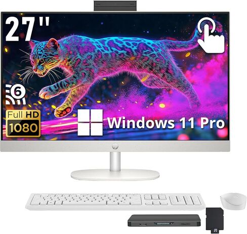 HP 27" FHD Touchscreen All-in-One Desktop, AMD Ryzen 5 7520U, 16GB LPDDR5, 1.16TB Storage (1TB SSD+160GB Docking Station), FHD IR Camera, Wi-Fi 6, Wireless Keyboard & Mouse, Windows 11 Pro, White in Saudi Arabia