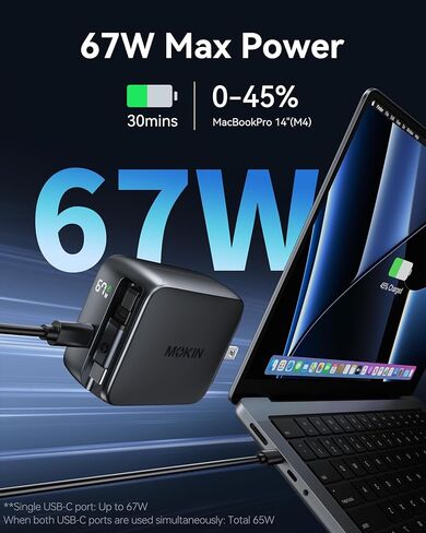 شاحن USB C قابل للسحب، شاحن سريع بمنفذين بقدرة 67 وات مع كابلات قابلة للسحب ومقبس قابل للطي، ومحول حائط PD/PPS لسلسلة iPhone 17/16/15/MacBook Air/Airpods 4/Galaxy S26/S25 in Saudi Arabia