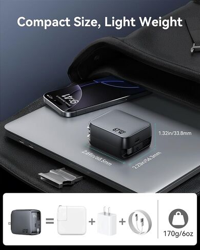 شاحن USB C قابل للسحب، شاحن سريع بمنفذين بقدرة 67 وات مع كابلات قابلة للسحب ومقبس قابل للطي، ومحول حائط PD/PPS لسلسلة iPhone 17/16/15/MacBook Air/Airpods 4/Galaxy S26/S25 in Saudi Arabia