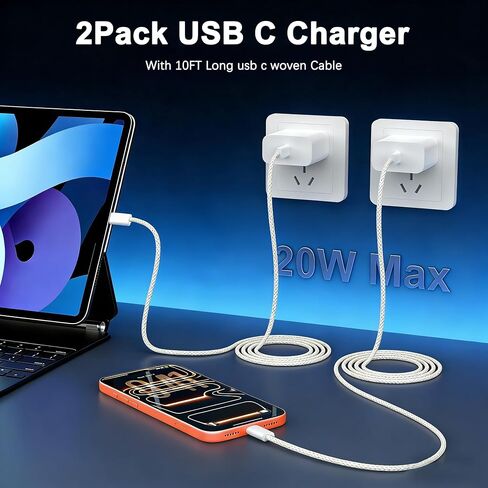 iPhone 17 Charger Fast Charging, [Apple MFi Certified] 2Pack Long 10FT USB C to C Woven Cable Cord Quick iPhone Charger Block for Apple i-Phone 17 Pro Max/17e/Air/16 Pro/15/iPad in Saudi Arabia