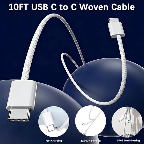 iPhone 17 Charger Fast Charging, [Apple MFi Certified] 2Pack Long 10FT USB C to C Woven Cable Cord Quick iPhone Charger Block for Apple i-Phone 17 Pro Max/17e/Air/16 Pro/15/iPad in Saudi Arabia