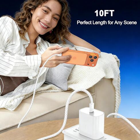 iPhone 17 Charger Fast Charging, [Apple MFi Certified] 2Pack Long 10FT USB C to C Woven Cable Cord Quick iPhone Charger Block for Apple i-Phone 17 Pro Max/17e/Air/16 Pro/15/iPad in Saudi Arabia