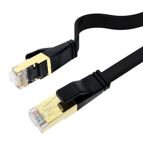 كابل إيثرنت عالي السرعة Cat8، كابل تصحيح LAN مسطح، 2000 ميجاهرتز 40 جيجابت في الثانية، موصلات RJ45 محمية S/FTP مع مقابس ذهبية لجهاز التوجيه والمودم والألعاب والمكتب المنزلي، أسرع من Cat6/Cat7، 15 قدم، 1pk in Kuwait
