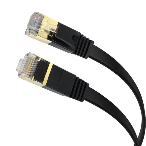 Cat7 High Speed Ethernet Cable, Flat LAN Patch Cable, 1000MHz, S/FTP Shielded RJ45 Connectors with Golden Plugs for Router, Modem, Gaming, Home Office,Faster Than Cat5/Cat6, 20ft, 2pk in Kuwait