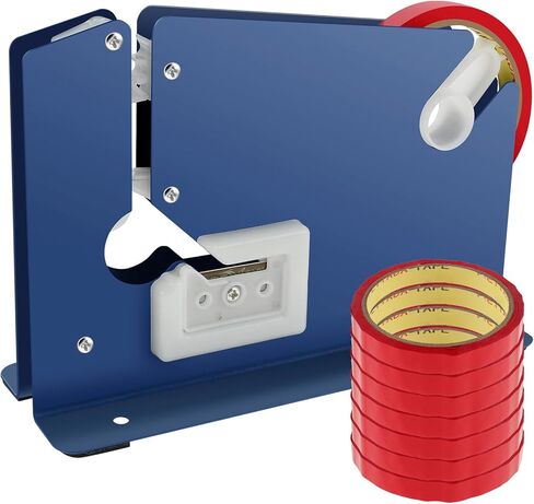 Steel Tape Bag Sealer with 7 Bag Sealing Tape,Manual Bag Sealer Taper Dispenser with Trimmer Cutter,Anti-Slip Supermarket Store Bag Sealing Machine for Home Bakery Supermarket in Saudi Arabia