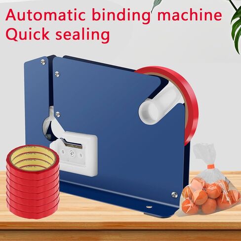 Steel Tape Bag Sealer with 7 Bag Sealing Tape,Manual Bag Sealer Taper Dispenser with Trimmer Cutter,Anti-Slip Supermarket Store Bag Sealing Machine for Home Bakery Supermarket in Saudi Arabia