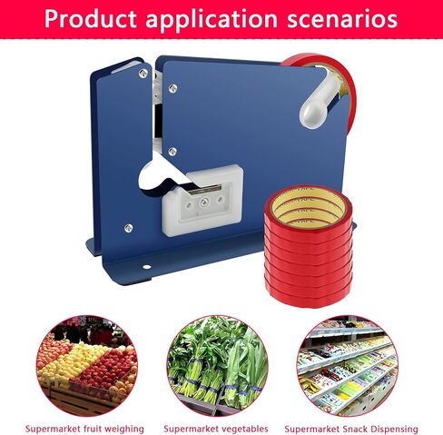 Steel Tape Bag Sealer with 7 Bag Sealing Tape,Manual Bag Sealer Taper Dispenser with Trimmer Cutter,Anti-Slip Supermarket Store Bag Sealing Machine for Home Bakery Supermarket in Saudi Arabia