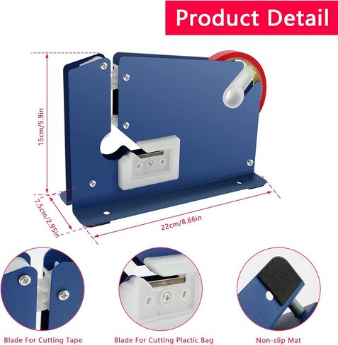 Steel Tape Bag Sealer with 7 Bag Sealing Tape,Manual Bag Sealer Taper Dispenser with Trimmer Cutter,Anti-Slip Supermarket Store Bag Sealing Machine for Home Bakery Supermarket in Saudi Arabia