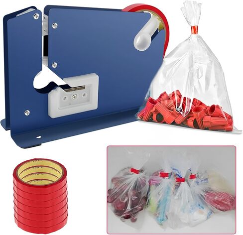 Steel Tape Bag Sealer with 7 Bag Sealing Tape,Manual Bag Sealer Taper Dispenser with Trimmer Cutter,Anti-Slip Supermarket Store Bag Sealing Machine for Home Bakery Supermarket in Saudi Arabia