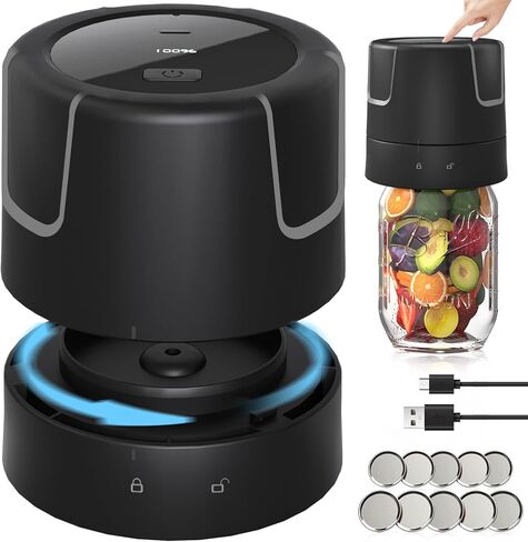 Electric Mason Jar Vacuum Sealer - 85kPa Strong Suction Vacuum Sealing Machine with Regular and Wide Mouth Mason Jar Lids - Silent Rechargeable Portable Vacuum Sealer for Food Storage or Fermentation in Saudi Arabia