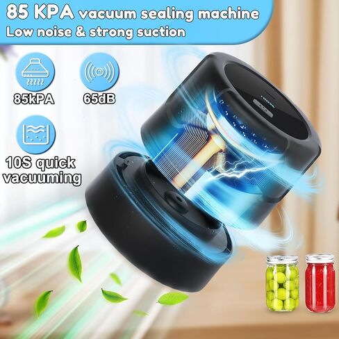 Electric Mason Jar Vacuum Sealer - 85kPa Strong Suction Vacuum Sealing Machine with Regular and Wide Mouth Mason Jar Lids - Silent Rechargeable Portable Vacuum Sealer for Food Storage or Fermentation in Saudi Arabia