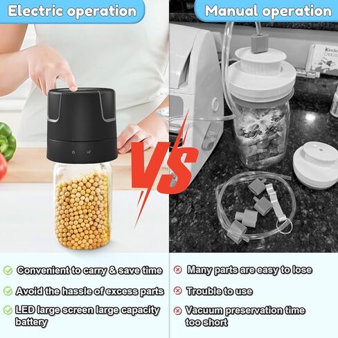 Electric Mason Jar Vacuum Sealer - 85kPa Strong Suction Vacuum Sealing Machine with Regular and Wide Mouth Mason Jar Lids - Silent Rechargeable Portable Vacuum Sealer for Food Storage or Fermentation in Saudi Arabia