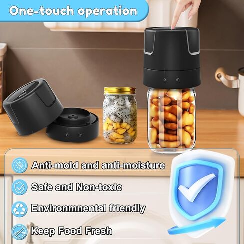 Electric Mason Jar Vacuum Sealer - 85kPa Strong Suction Vacuum Sealing Machine with Regular and Wide Mouth Mason Jar Lids - Silent Rechargeable Portable Vacuum Sealer for Food Storage or Fermentation in Saudi Arabia